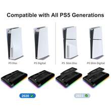 GAMINJA P58 Cooling Base With RGB Lights, Applicable For Disc & Digital Edition, Integrated Gamepad Dual Charging Dock, Cooling Fan, Remote Control Holder, Game Disc Storage, USB Hub, Headphone Hook - Upgraded Version - Transparent Black - View 7