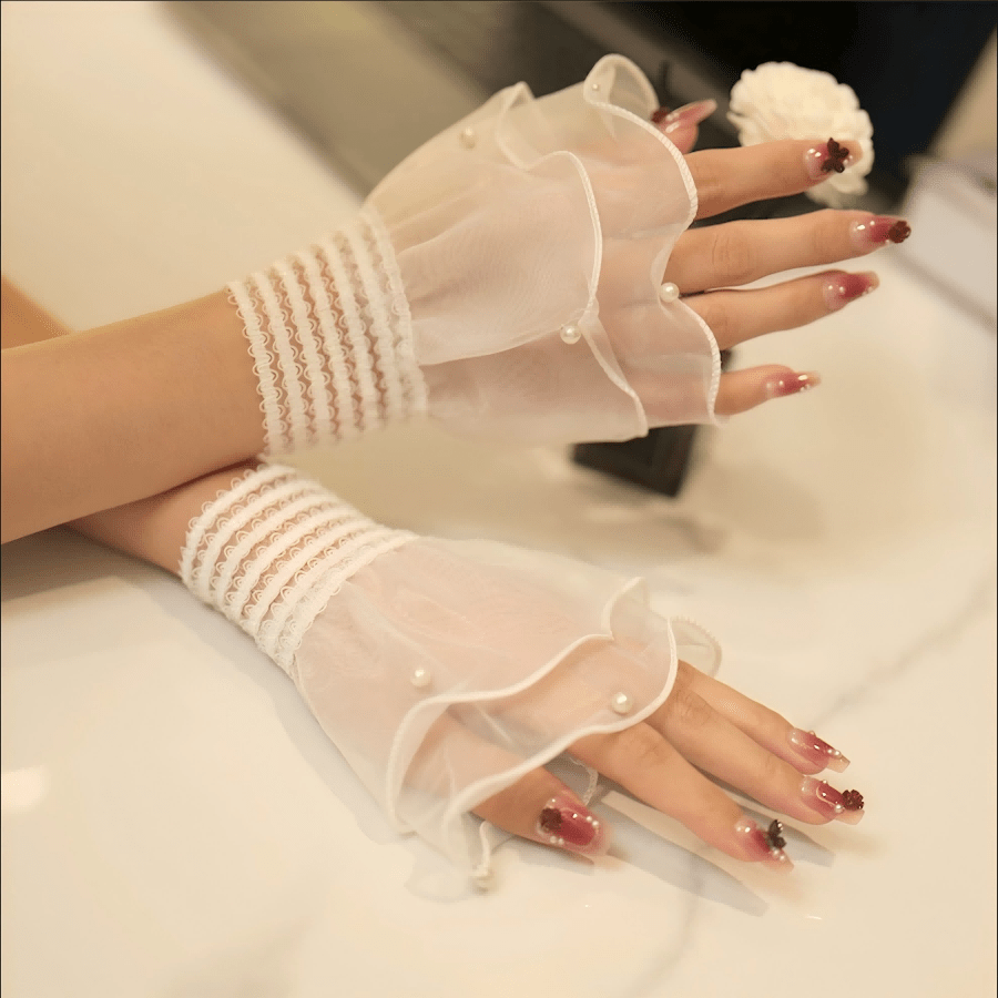 1Pair Nail Art Tulle Photo Glove Fake Pleated Cuff Manicure Photography Props Nail Tips Display Sleeve Fashion Accessories,Nail Supplies,Nail Tools,Nail Art Tools,Back To School,Nails,Nail Tools For Press On Nails