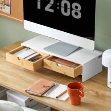 SoBuy BBF02 Soporte para pantalla de monitor Elevador de monitor Elevador de pantalla Soporte para monitor con 2 cajones Blanco WHT aprox.: 47x11x18cm - Gris - Ver 8