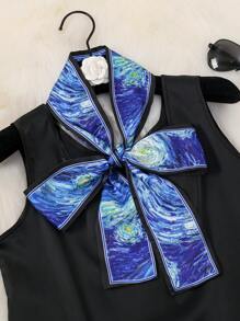 1pc Painting Pattern Silky Scarf/Headband/Neck Wrap, Approx 160cm Long, Suitable For Spring & Autumn - Multicolor - View 2