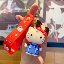 Sanrio 1pc New KT Cat Keychain Cartoon Anime PVC Figurine Cat Pendant Bag Charm Car Key Ring Creative Gift