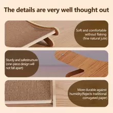 1 件装剑麻猫抓板带猫床，剑麻猫抓板休闲椅，室内垂直猫抓柱玩具，木制猫家具（中号） - 黃色 - 查看 3