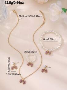 5pcs/Set Fashionable & Sweet Delicate Bowknot & Faux Pearl Jewelry Set, Gift For Girls - Multicolor - View 5