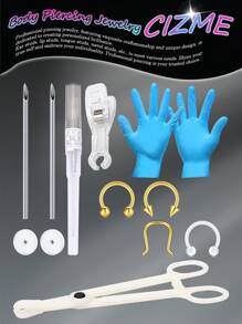 CIZME 11-50pcs Mixed Body Piercing Kit – Body Piercing Kit For 16G Stainless Steel Nose Septum Rings, Cartilage Tragus Earrings, Lip & Eyebrow Piercing Jewelry, 16G Piercing Kits,Stainless Steel Piercing Kit 15G Piecing Needles For Ear Nose Septum Eyebrow Lip Piercing, Body Piercing Kit Piercing Clamps Gloves Piercing Tools For New Piercing - Gold/Silver/Black - View 9