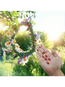 100 件迷你木质瓢虫装饰，昆虫工艺装饰品，适用于户外花园草坪盆栽植物，红甲虫装饰画木质可爱瓢虫 - 彩色 - 查看 2