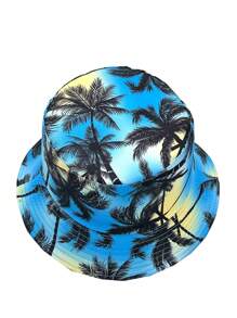 1 قبعة دلو يمكن عكسها بطباعة أشجار جوز الهند، مناسبة للاستخدام اليومي والخارجي، قبعة شمس صيفية مناسبة للرجال للأنشطة الصيفية الخارجية مثل التنزه والصيد - شجرة جوز الهند الزرقاء - مشاهدة 3