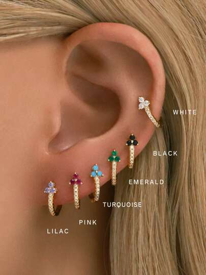 2 件迷你 925 纯银彩色四叶草耳钉，防过敏金三方锆石三角形耳钉，适合女士日常佩戴