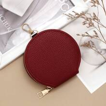 Monedero con cremallera para mujer, estuche portátil y redondo para audífonos con textura de lichí, con porta llaves, monedero, billetera pequeña, billetera para monedas - Multicolor - Ver 7