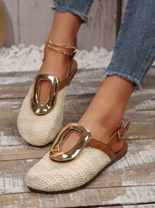 Sandalias suaves y cómodas para mujer, con punta redonda, transpirables, con correa retro de moda, planas, para primavera/verano