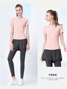 CAMEL Conjunto de ropa deportiva para mujer, camiseta deportiva transpirable y absorbente de humedad para primavera y verano, talla grande dos pantalones deportivos, conjunto de dos piezas, apto para correr, yoga