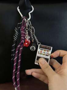 Fashion Black Eight Game Machine Key Chain, Red Dice Pendant, Burgundy Black Braided Rope Creative Niche Personalized Love Tennis Game Machine Woven Mountaineering Retro, Heart-Shaped Accessories Key Chain