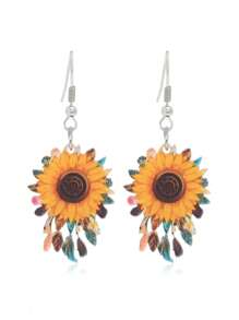 1 对可爱亚克力向日葵吊坠耳环 - 黃色 - 查看 4