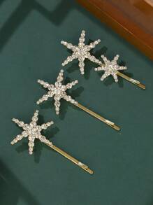 3pcs Star Hair Clips Rhinestone Hairpin Metal Hair Barrettes Elegant Geometric Hair Pins Fashion Hair Barrettes Accessories For Women Girls,Gold Head Piece