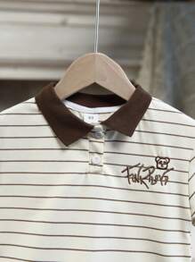 1 Áo thun Polo tay ngắn sọc trắng cho bé trai, Quần áo trẻ em lịch sự, giản dị cho mùa hè - Màu be - Xem 5