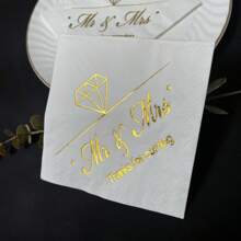 20pcs/Set, Gold Foiled Diamond Paper Napkins,Unfolding 10*10Inch Cocktail Party Napkins, 3-Ply Hot Stamping Mr&Mrs Disposable Paper Towels For Wedding Party, Celebrations,Proposal Party,Wedding Decor In Event & Party Supplies - Gold - View 3