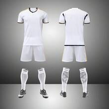 2 قطعة قميص كرة قدم مخصص - نص مطبوع، رقم ولوجو مخصص،قميص كم قصير + شورت مجموعة رياضية للخارج في الربيع / الصيف - أبيض - مشاهدة 2