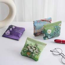 2pcs Set - Oil Painting Coin Purse, Women Mini Ultra- Coin Wallet, Sanitary Napkin Pouch, Small Carry Bag - Multicolor - View 6