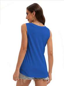 GEREARC Womens V Neck Tank Tops Summer  Casual Loose Fit Flowy Sleeveless Shirts Tops - Màu xanh lam - Xem 2