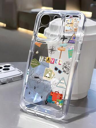 1个世界旅行图案全覆盖透明TPU防指纹手机壳，兼容 13、11、14 Pro Max、13 Pro、15/15 Plus/15 Pro/15 Pro Max/12/12 Pro/12 Pro Max/14/14 Pro/13 Pro Max及其他型号