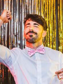 男士纯色优雅亮片领结，预系双层纯色缎面正式燕尾服领结，可调节，适合伴郎、婚礼、派对、正式场合、节日礼物 - 彩色 - 查看 10