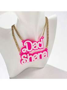 Customized Acrylic Name Pendant Necklace, Pink & White Letter Necklace - Cute Y2K Style Double Layer Design - Non-Plated Fashion Jewelry, Golden Chain, Birthday Gift Christmas Gift - Multicolor - View 1