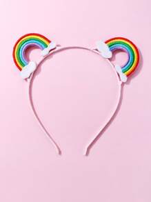 1pc Girls Cute Rainbow Non-Woven Fabric Pink Satin Ribbon Hair Band, Suitable For Daily Casual Wear - Multicolor - View 3
