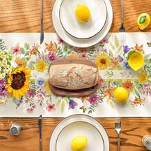 可爱橙色花卉蝴蝶夏季桌布，季节性春季厨房餐桌装饰家居派对装饰 - 彩色 - 查看 4