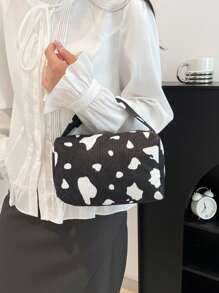 1 pieza Bolsa de almacenamiento grande con capacidad, de tela de terciopelo, con estampado floral simple y lindo, para niñas, bolso de estudiante, bolsa de cosméticos, estuche de maquillaje