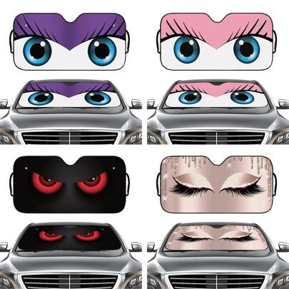 1 件各式面部表情印花汽车前挡风玻璃遮阳板，适用于大多数车型、卡车、房车、轿车