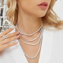 MDFUN 18K Gold Plated 4.0mm Round Cut Cubic Zirconia Tennis Necklace, Unisex - Gold - View 6