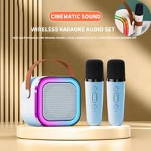Wireless Karaoke Speaker Wireless Portable Mini Speaker Speaker Karaoke Mini Speaker Set Karaoke K12/K19/K30 - k12-micrô kép-màu xanh - Xem 2