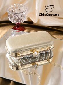 Mini pochette en forme de larme pour femme, polyvalente et à la mode, avec perles, sac de soirée raffiné, sac à main rétro luxueux en cristal, idéal pour un mariage, un cocktail, un bal ou Noël, avec chaîne.