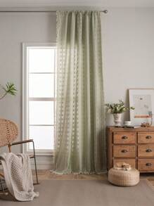 Bubaba 1 قطعة ستارة منسوجة بأسلوب حياة بوهيمي إسكندنافي من البوليستر الأخضر - ستارة نافذة خفيفة الوزن وذات ملمس، ديكور غرفة المعيشة بأسلوب بوهيمي نوردي شفاف