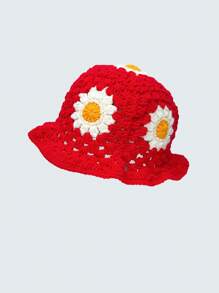 1pc Y2K Style Handmade Floral Crochet Fisherman Hat For Women, Colorful Hollow Knitted Fisherman Hat Suitable For Casual, Vacation, Boho Street Style (Random Patchwork) - Pure Color Streaky - View 15