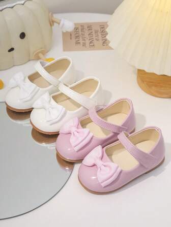 女童珍珠蝴蝶结装饰公主皮鞋，软底，春秋夏，新款儿童平底鞋