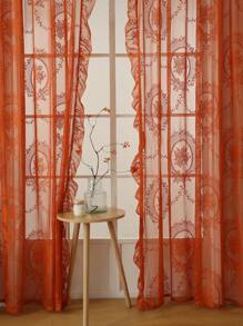 1pc French Romantic Lace Ruffled Window Curtain, Suitable For Bay Window, Living Room, Bedroom, Office, Kitchen, Study Room Home Decor