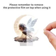 1 Piece, Dreamy Fairy Crescent Shaped Acrylic Desktop Decoration, 2D Classic Fantasy Collectible Statue With Base, Perfect For Home, Office And Bookshelf Decoration, Perfect Holiday Gift