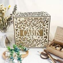 1 件优雅的白色木制婚礼卡盒，带有叶子和藤蔓设计 - 非常适合新娘送礼会、毕业典礼和派对装饰，包括用于安全礼品存储的盖子，新娘送礼会礼物 | 优雅的卡盒 | 精致的镂空，婚礼装饰生日生日装饰单身派对夏季海滩返校学校用品房间装饰