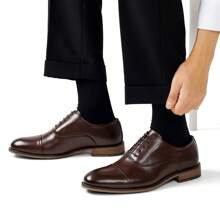 Men's Lace-Up Leather Shoes, Classic Oxfords Formal Dress Shoes Brogues Derby, Comfortable School Shoes For Boy, Teen In Business, Party And Wedding - Rust Brown - View 2