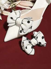 1 Pair Black & White Polka Dot Silk Bow Clips, Suitable For Hat, Headwear, Bag, Clothing Decoration, Fashion Accessories