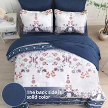 7 Piece Queen King Size Bed In A Bag Navy Blue Comforter Set, Floral Farmhouse Rustic Bedding Comforter Set Soft Microfiber Comforter And Sheet Set For All Season Room Decor Bedroom Decor Valentine Decor - Blue - View 3