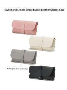 1pc Glasses Case With Buckle Closure, Portable Eyeglasses Box For Sunglasses And Reading Glasses, Colored Pu Leather Pink
