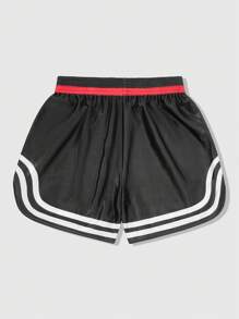 Loose Fit Contrast Color Letter Print Men's Shorts, Suitable For Sports And Boxing - Black - View 2