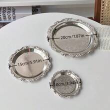 1pc Vintage Tray, Cup Coaster, Candle Holder, Jewelry Organizer Tray, Metal In Gold Or Silver Color - Silver - View 12