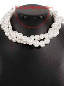1pc European And American Minimalist Multi-Layered Necklace, Retro Elegant Exaggerated Faux Pearl Elegant Necklace Collarbone Chain
