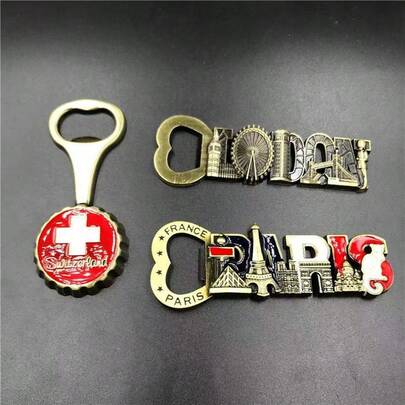 High-End Metal 3D Bottle Opener With Personalized Magnetic Architecture Fridge Magnet Souvenir, Unique Traveling Gift