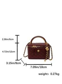 Bolso tipo cubo con cadena de correa a rayas de unicolor en forma de rombo, bolso de mano y bandolera - Burdeos - Ver 8