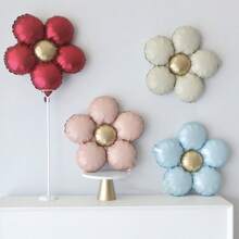 5pcs Matte Finish 5-Petal Flower Shaped Aluminum Foil Balloons, Retro Color Floral Birthday Party Decoration, Christmas - Multicolor - View 10
