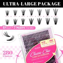 CALAILIS DIY Lash Extension Kit, Eyelash Extension Kit 280Pcs D Curl Individual Lashes With Lash Bond And Seal Lash Remover And Lash Applicator Lash Clusters Kit For Beginner (0.10-30D+40D-KIT)
