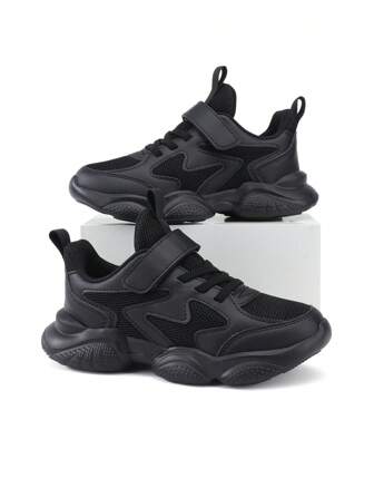 运动鞋/运动鞋/跑步鞋/运动鞋，网眼和 PU 材质，透气，适合春、夏、秋、冬、返校，新设计，轻便，防滑橡胶鞋底，钩环带方便穿脱，适合跑步、上学、户外、训练，4 种颜色可选，适合 3-14 岁